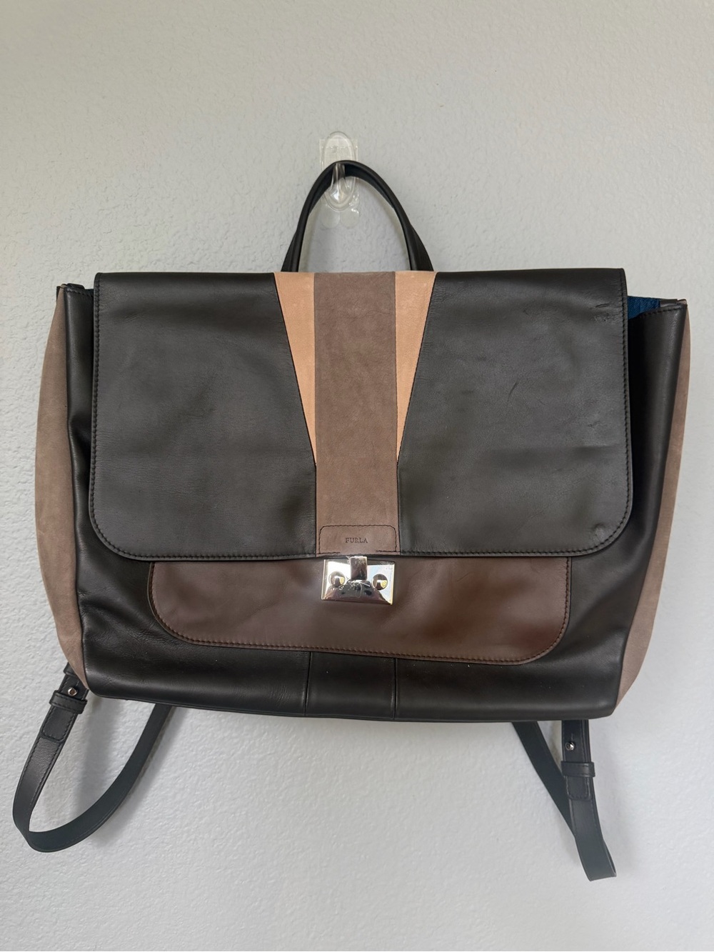 Furla Colorblock Leather & Suede Convertible Bag – Tote/Backpack